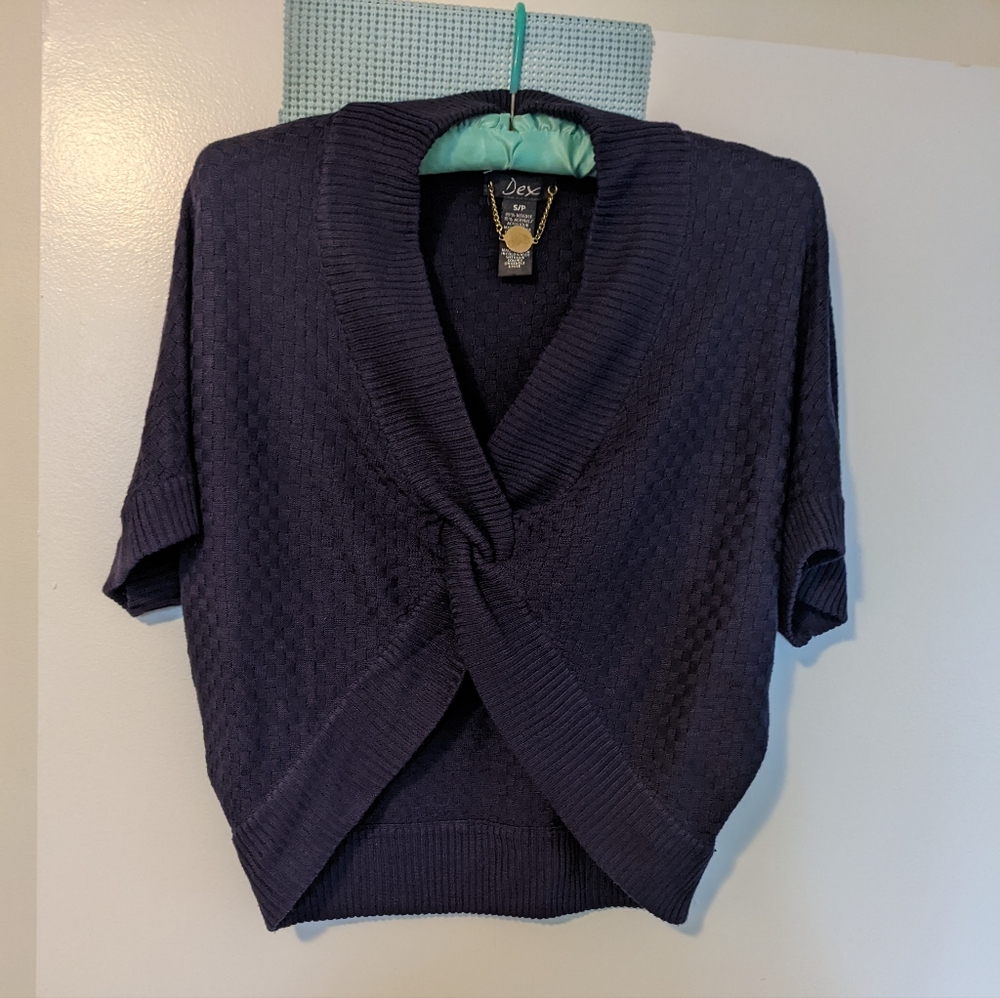 Eggplant coloured, short sleeved, crop poncho by Dex